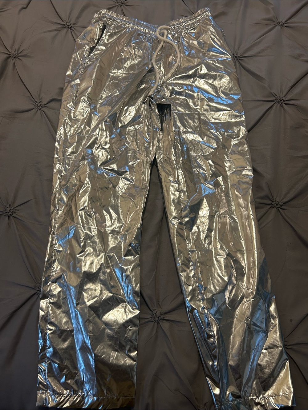 SHEIN Metallic Silver Men's Jogger Pants with Drawstring